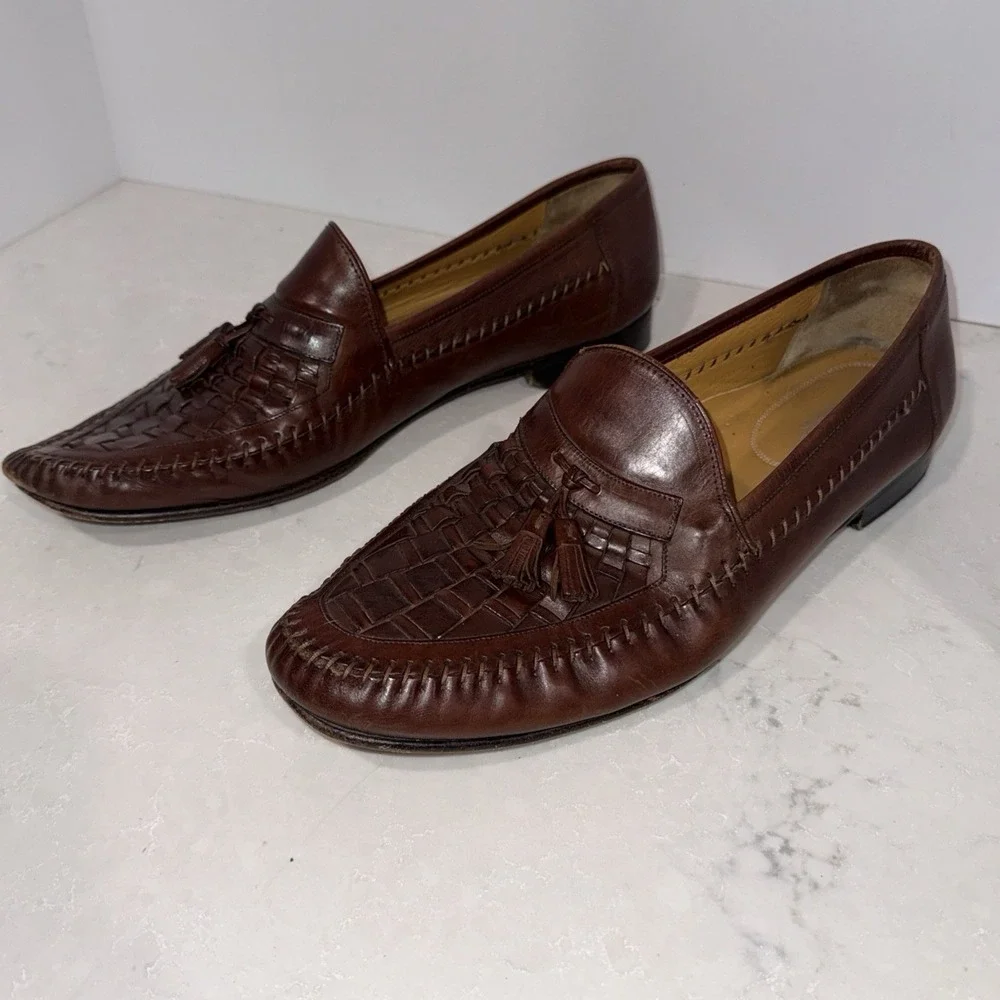 Nordstrom Brown Leather Tassel Loafers, Italy, , Size 14 D EXCELLENT